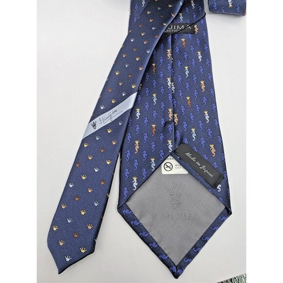 KIMIJIMA Collection Neck Tie Men's Blue Crowned Seahorses 100% Silk Japan 58" - Picture 3 of 8